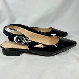 Adrienne Vittadini Papina Size 11 Flat Patent Leather Slingback Pointed Almond T